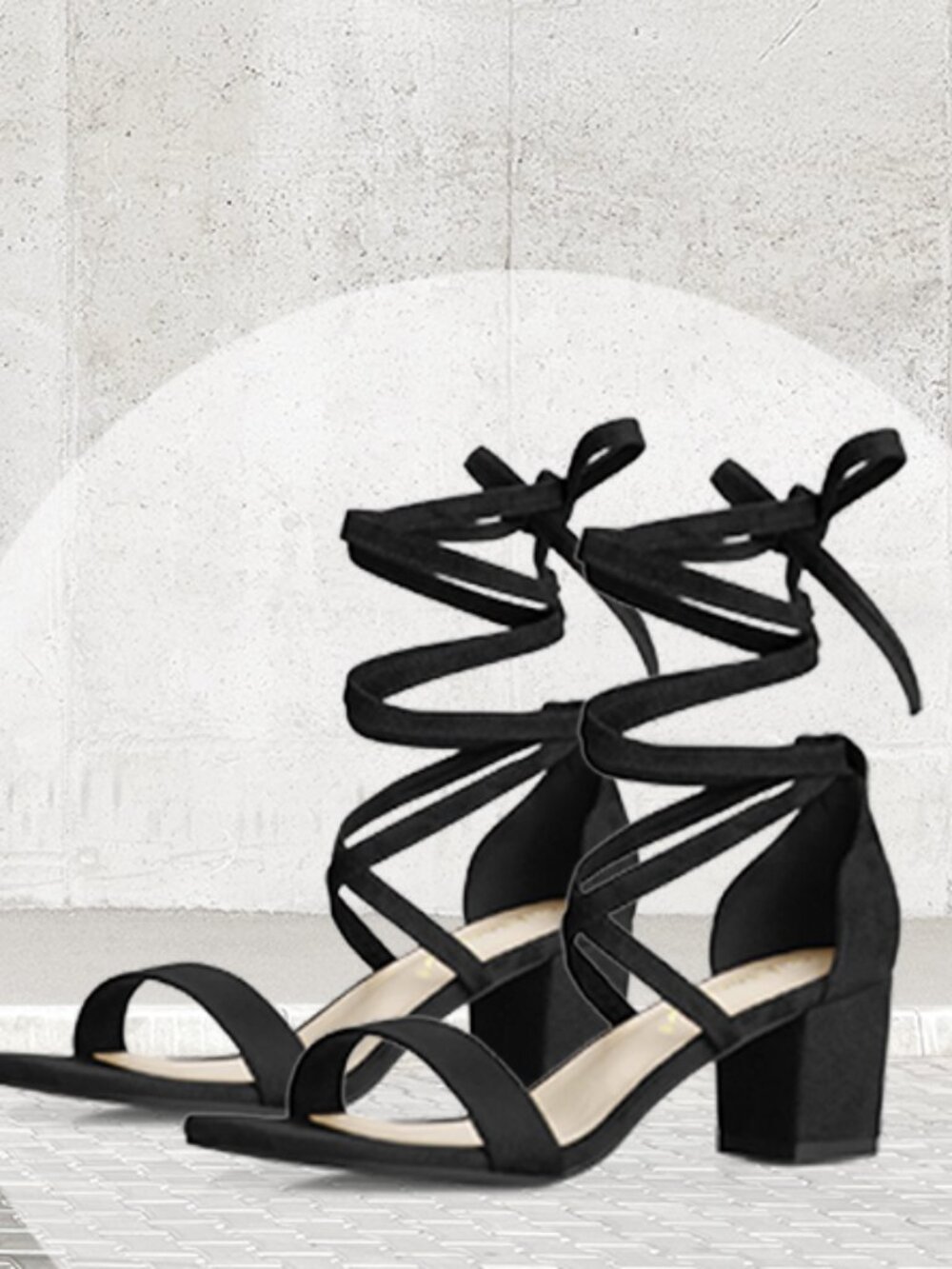 Allegra K Women's Lace Up Block Heel Black Sandal Size 7 NIB
